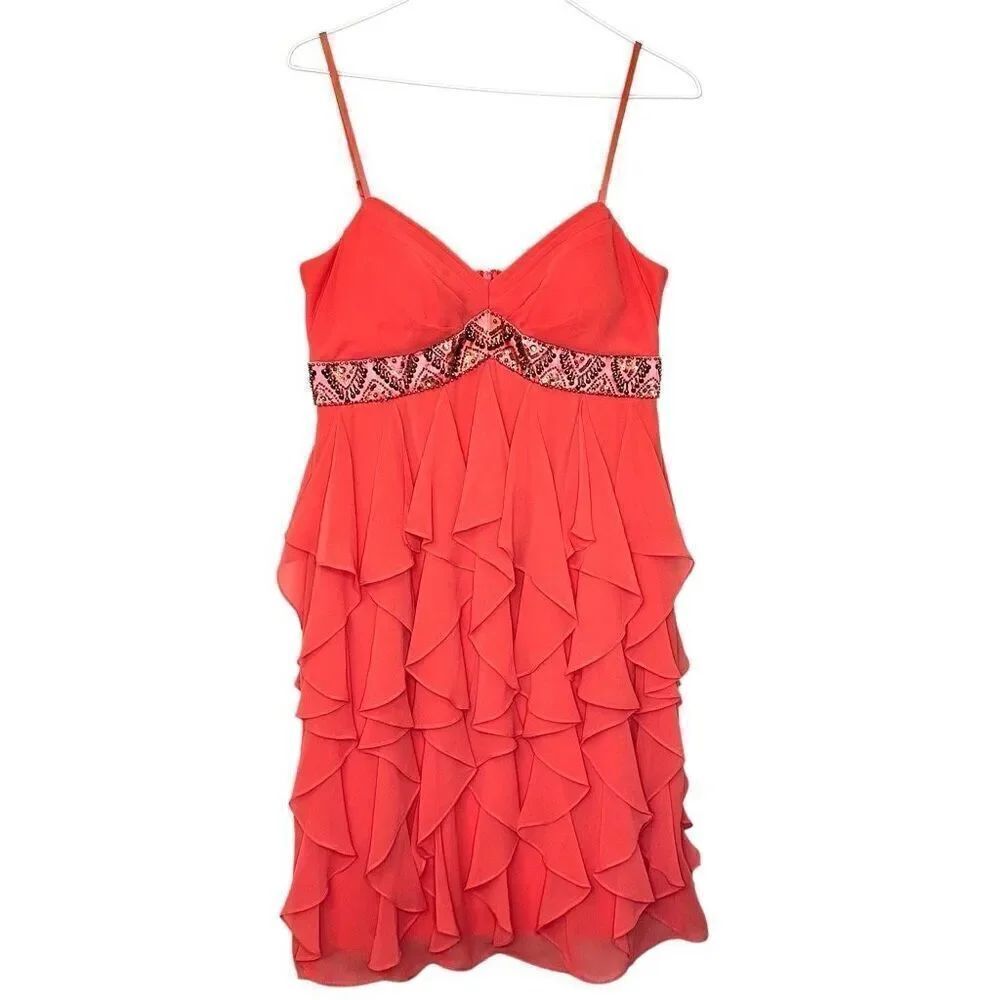 Vintage Decode 1.8 Sleeveless Sweetheart Neck Ruffle Chiffon Coral Mini Dress Si